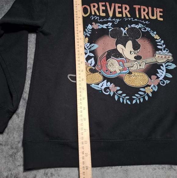 Disney Graphic Mickey Mouse Forever True Floral Rock Black Women's Sweatshirt M - Picture 6 of 9